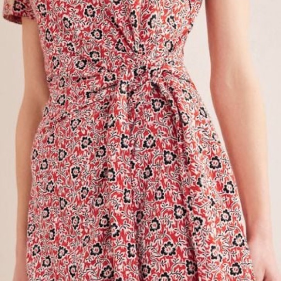 NWT - Boden Knot Front Tencel Jersey Dress - Red Floral - Size 8L - Picture 4 of 11